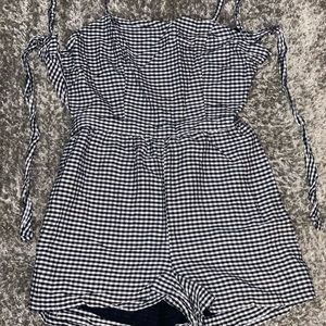 White black checkerboard romper